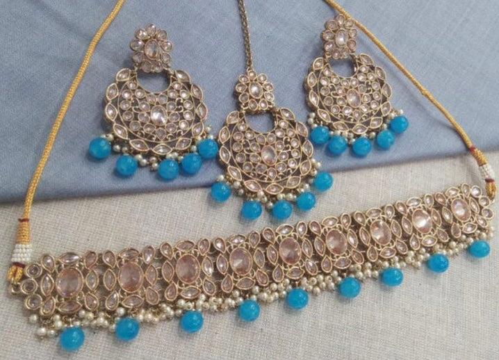 Ferozi Blue Polki Choker Set