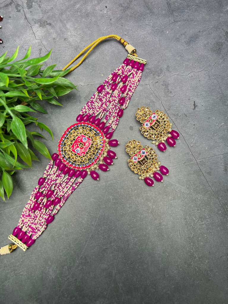 Hot Pink Stone Collar Set