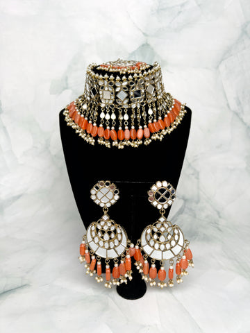 Image of Orange Mirror/Sheesha Choker Set