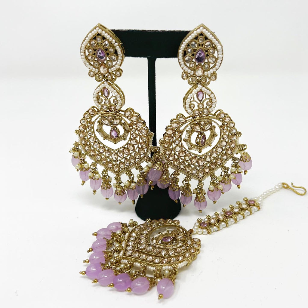 Lavender Polki Earring Tikka Set