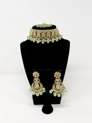 Image of Teardrop Mint Polki Choker Set