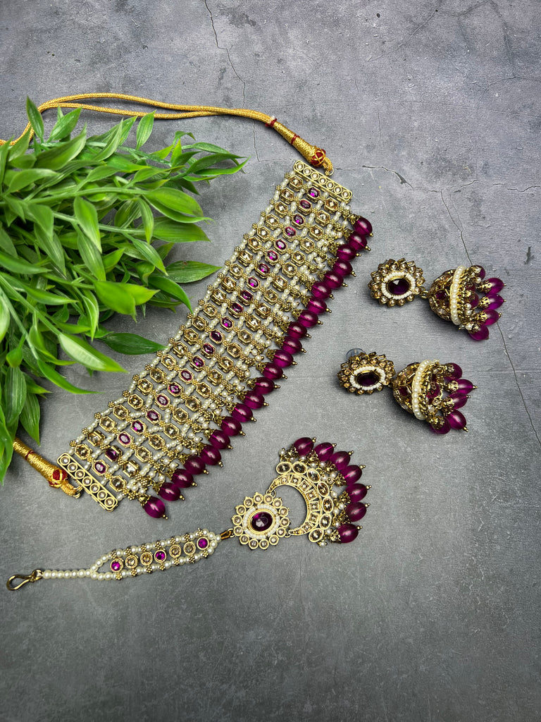 Purple Polki choker Set
