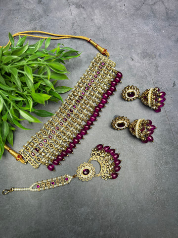 Image of Purple Polki choker Set
