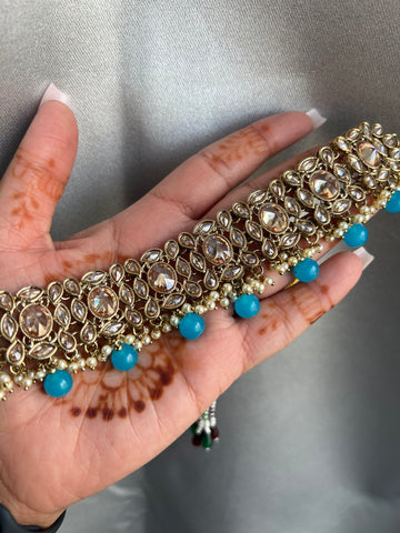 Image of Ferozi Blue Polki Choker Set