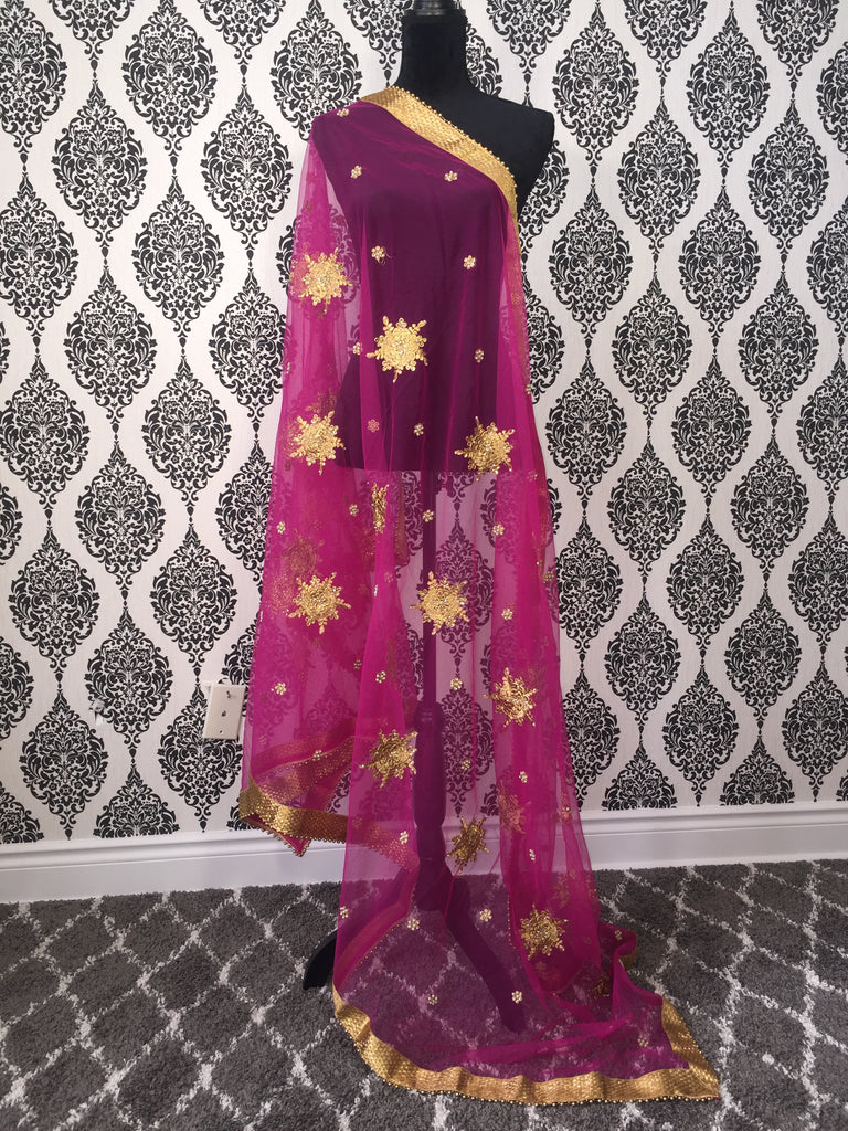 Fuchsia Net Dupatta - Clearance