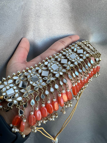 Image of Orange Mirror/Sheesha Choker Set