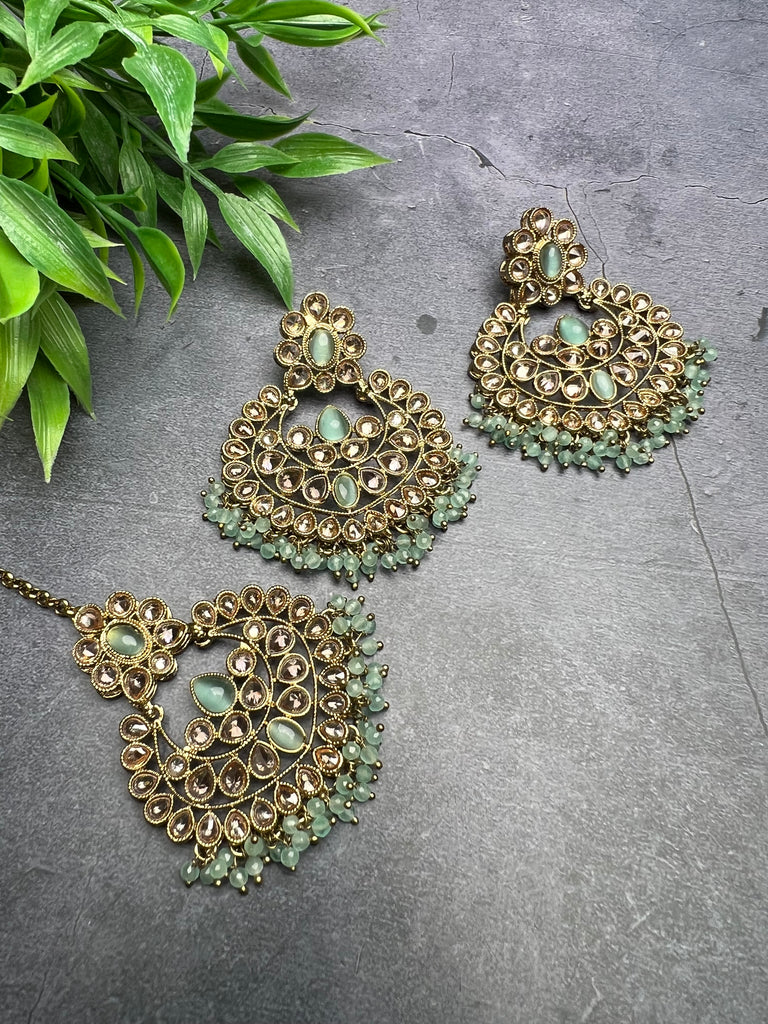 Mint Polki Earring Tikka set