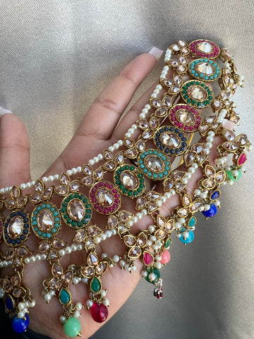 Image of Multi colour Oversized Polki Choker Set