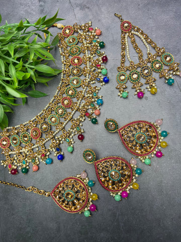 Image of Multi colour Oversized Polki Choker Set