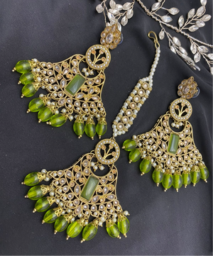 Mehndi Green Polki Earring Tikka Set