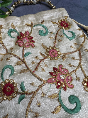 Pink and Sage Green Pink Potli Bag