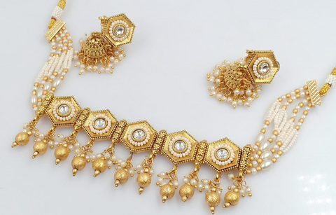 Image of Collar Choker Set With Jhumkis