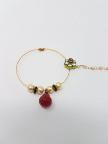 Image of Large Lightweight Pearl Red and Green Clip-on Nath