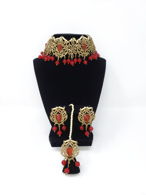 Intricate Stone Choker Set- Teal or Red