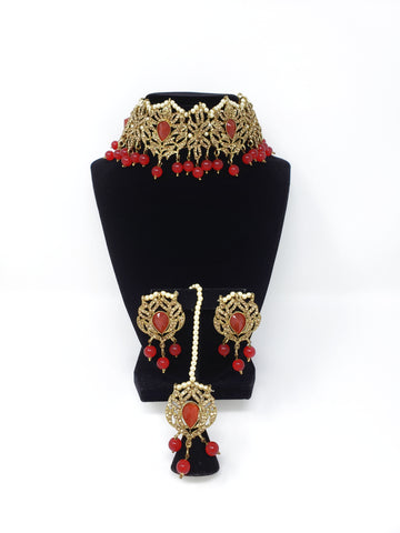 Image of Intricate Stone Choker Set- Teal or Red