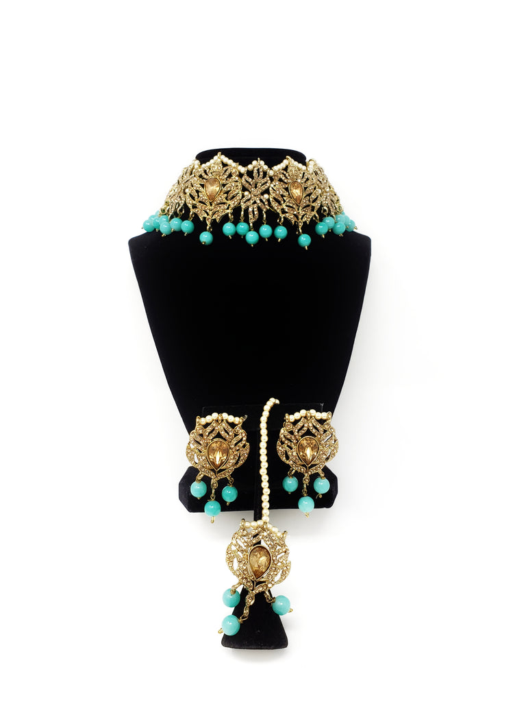 Intricate Stone Choker Set- Teal or Red