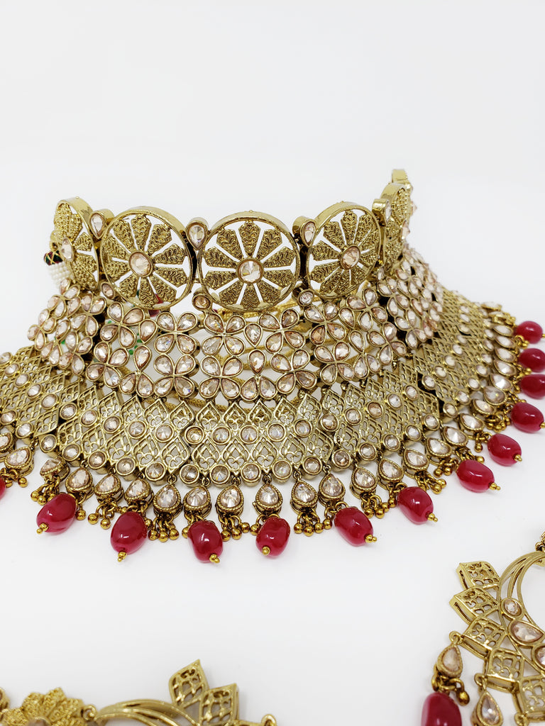 Antique Bridal Set With Maroon Pearls