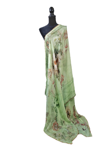 Image of Sage Green Floral Dupatta