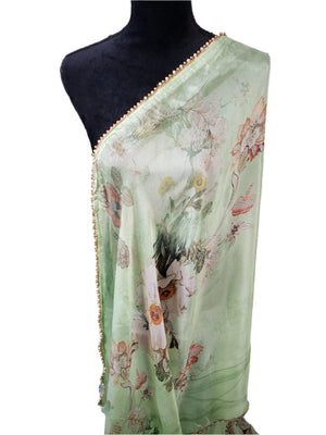 Sage Green Floral Dupatta