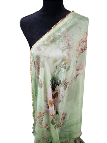 Image of Sage Green Floral Dupatta