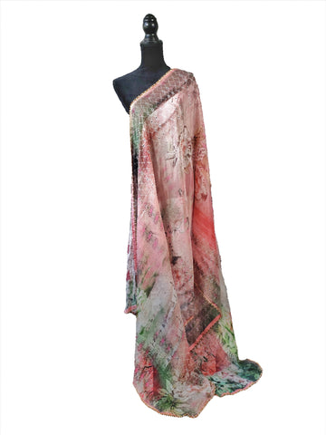 Image of Coral/Peach Abstract Printed Dupatta