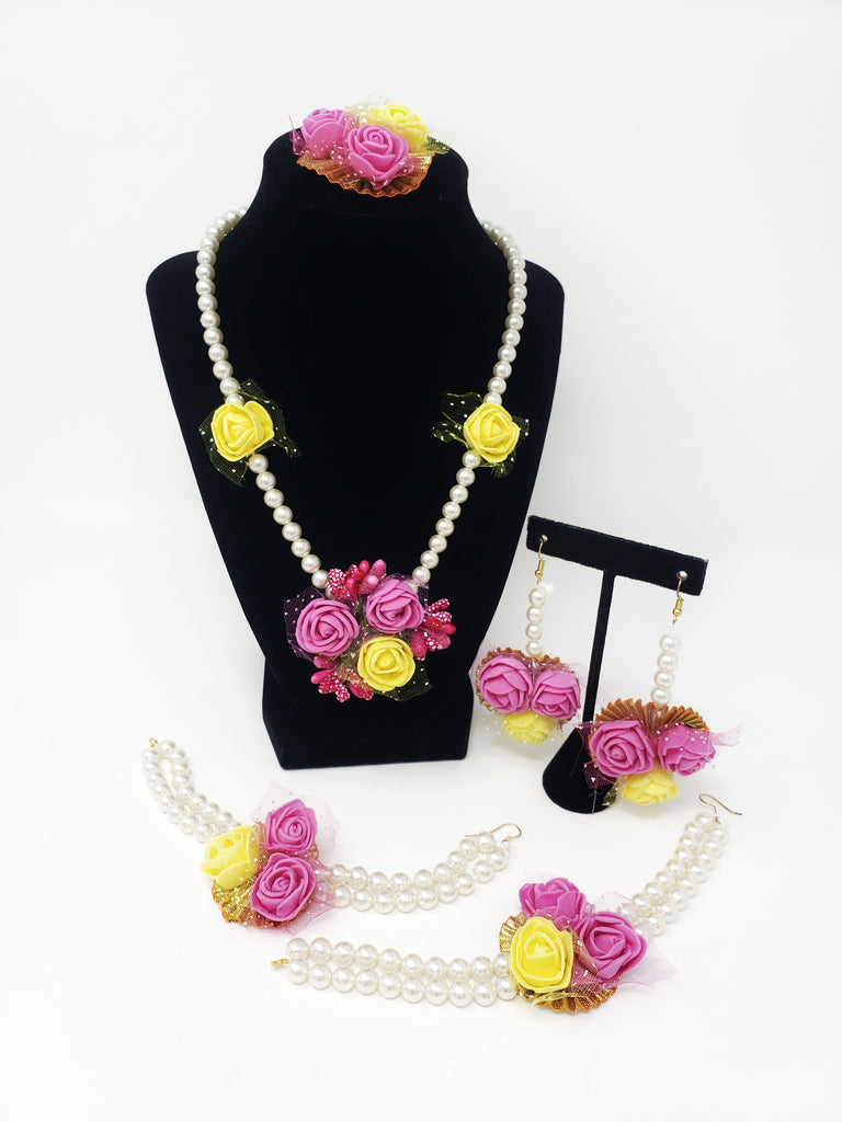Pink & Yellow Flower Jewelry Set