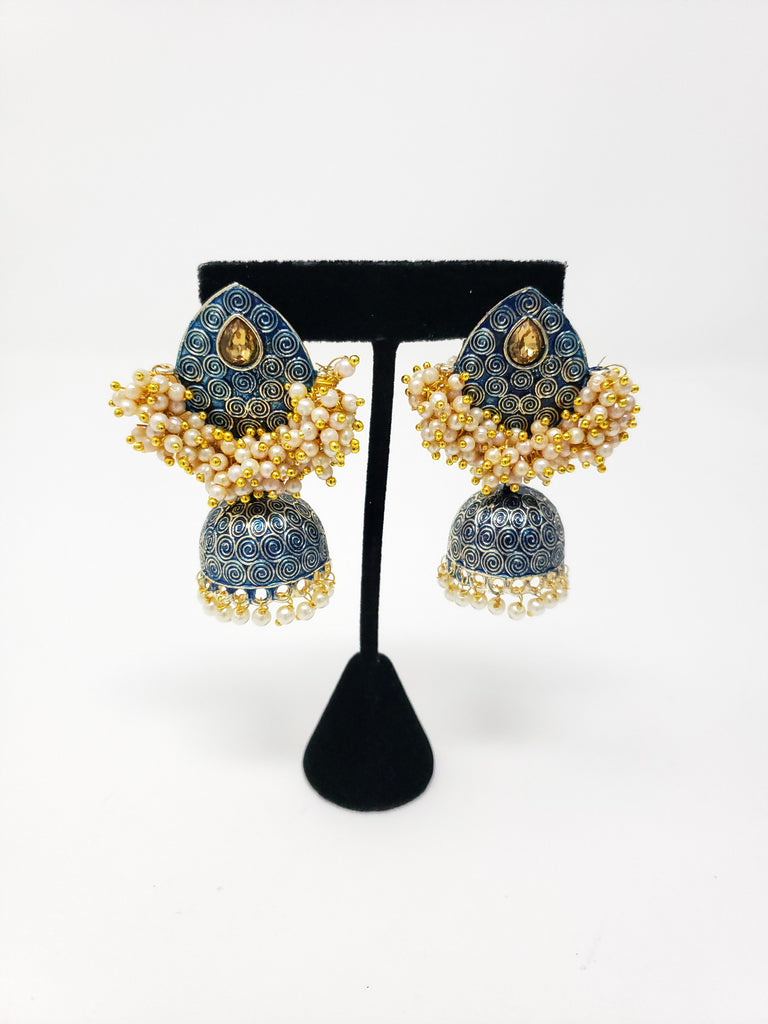 Navy Blue Moti Jhumke – Punjabi Jewel House