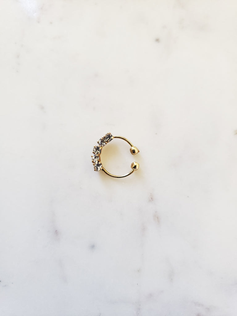 5 Stud Gold Toned Clip On Nose Ring