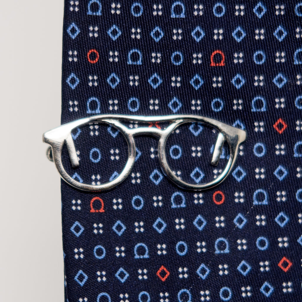 Silver Glasses Tie Clip