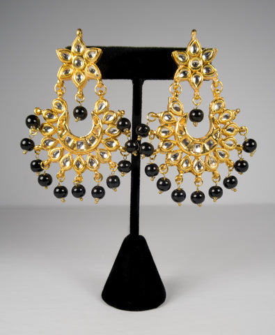 Black And Gold Kundan Earrings (2Pc)