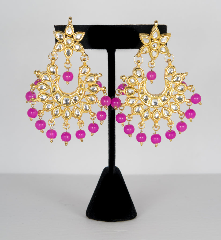 Pink & Gold Chandbali Set Earrings (2Pc)