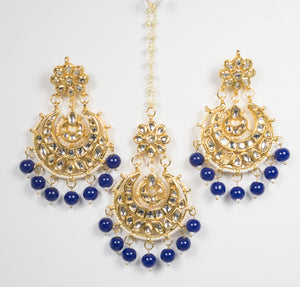 Gold & Navy Chandbali Set Earring Tikka (3Pc)