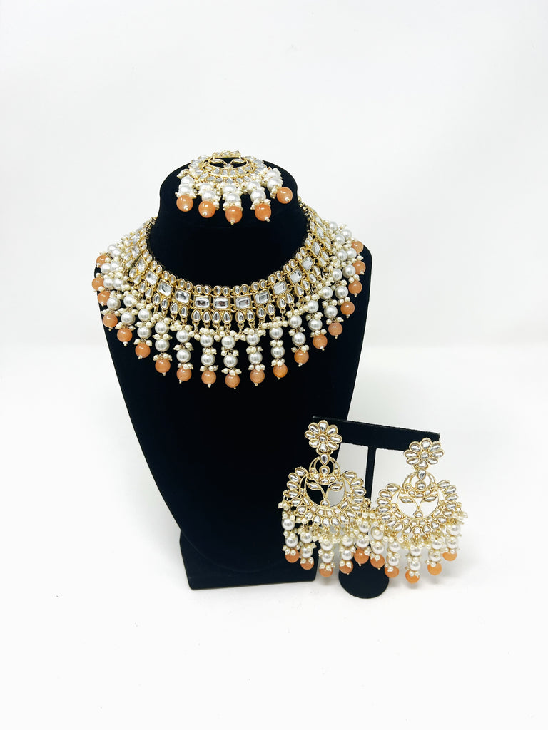 Orange Kundan Necklace Set