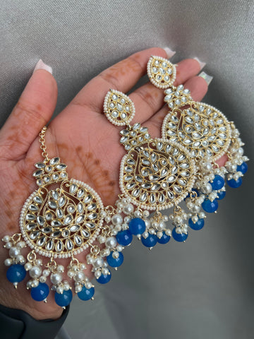 Image of Blue Kundan Earring Tikka Set